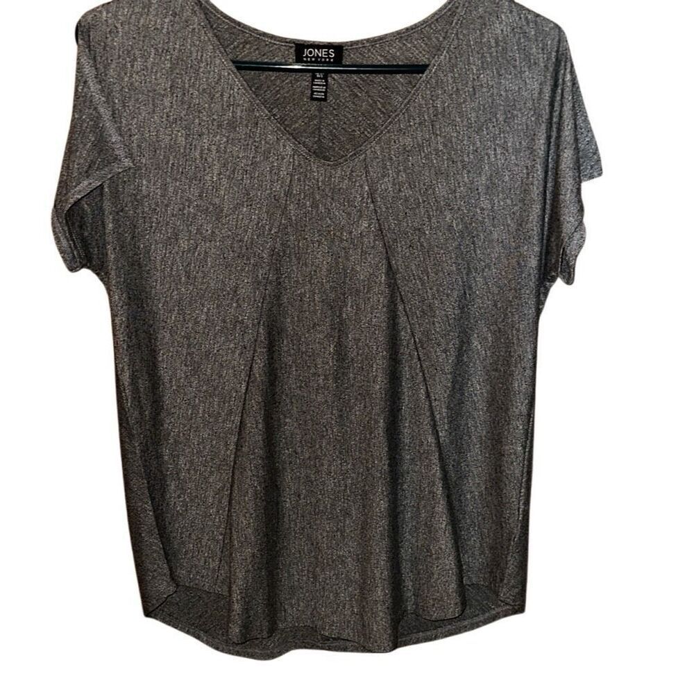 Jones New York Charcoal Heathered V-neck Split Sleeve Tee Ladies Small
